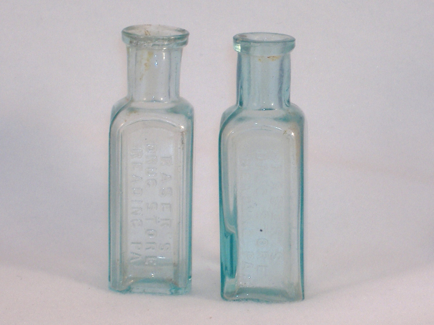 Vintage Glass Medicine Bottles - Set of 2 - Raser's Drug Store, Reading, PA