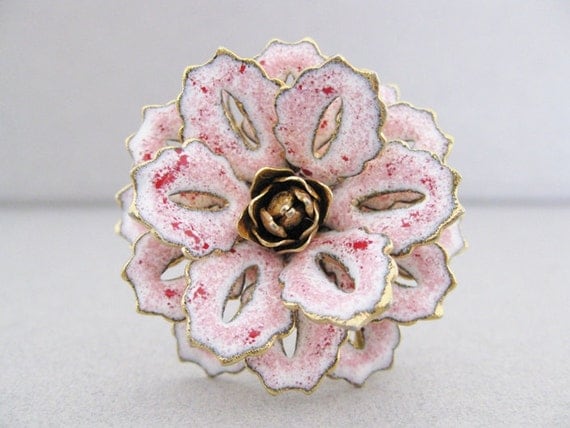 vintage 1960s enamel brooch. RHUBARB STRAWBERRY ice CREAM