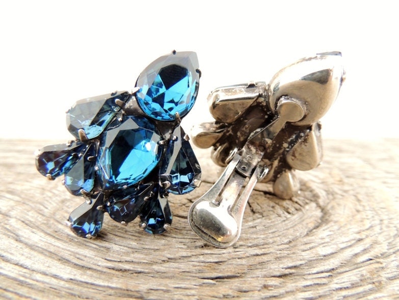vintage 1950s clip-ons earrings. BLUE DE CHANEL.