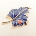 vintage Trifari enamel blue leaf ladybug brooch. WHIMSICAL LEAF.