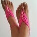 Pink  crochet with white beads  Barefoot Sandals, Nude shoes, Foot jewelry, Wedding, Victorian Lace, Sexy, Lolita, Yoga, Anklet