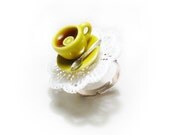 Yellow Tea Cup Miniature Food Ring, Miniature Food Jewlery, Dollhouse Miniature
