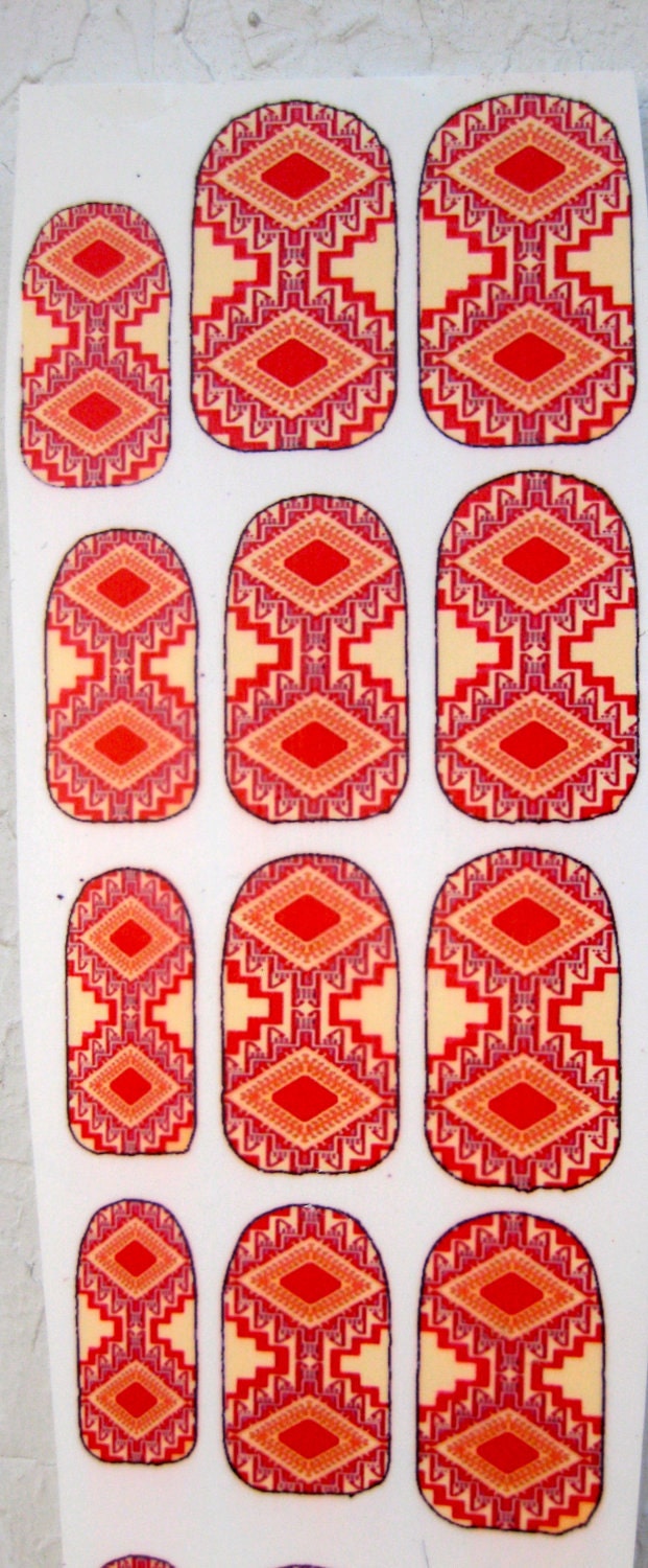 Nail Decals Magic Carpet Ride Moroccan Pattern in coral and camel