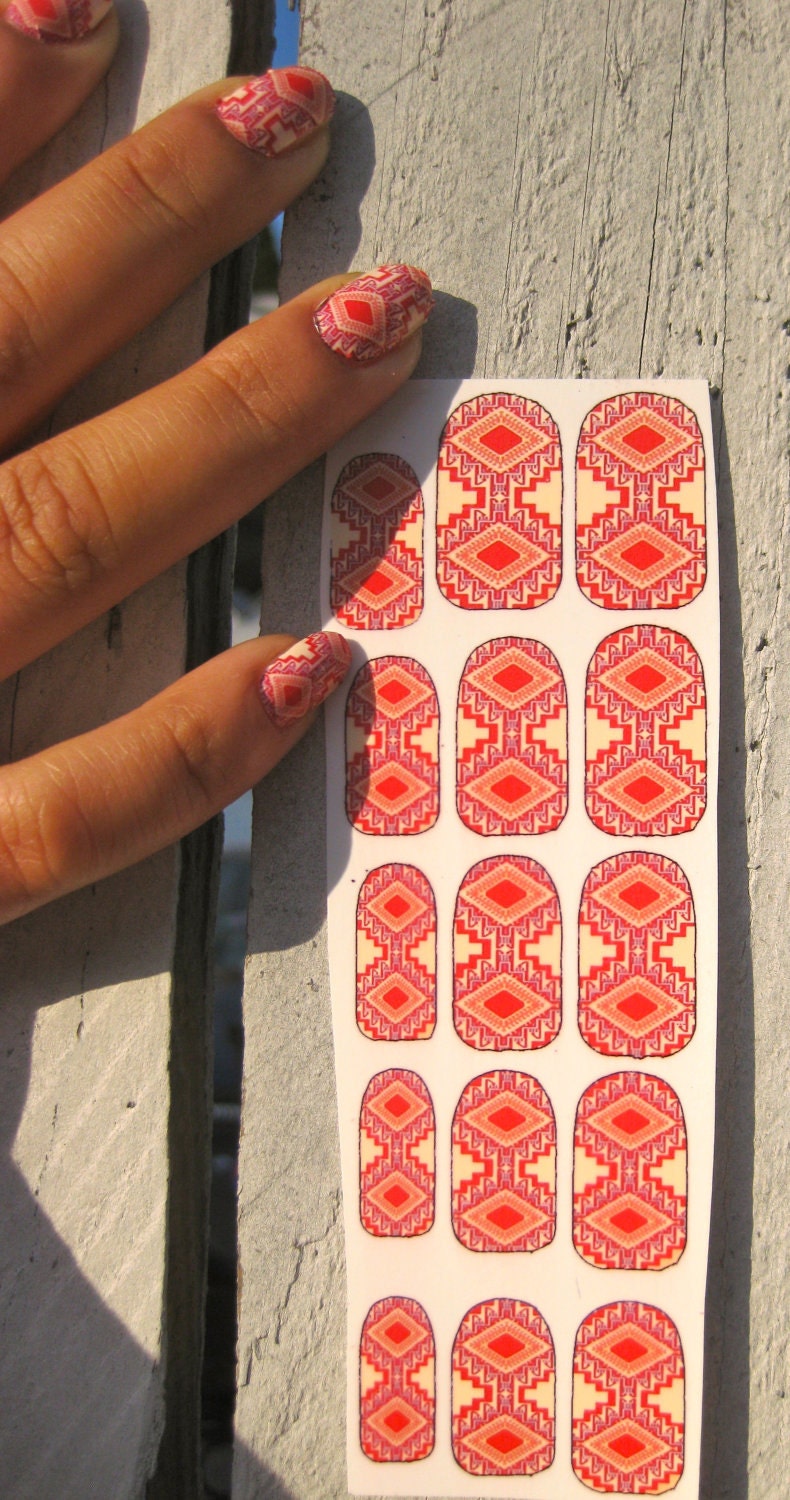 Nail Decals Magic Carpet Ride Moroccan Pattern in coral and camel
