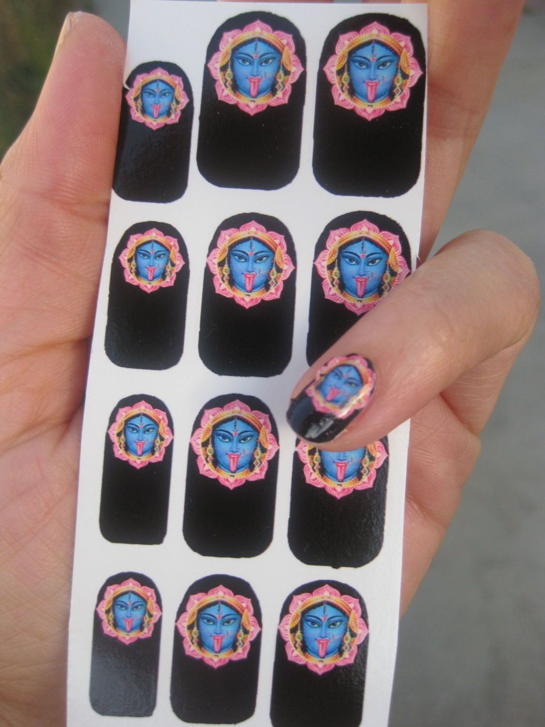 Nail Decals KALI Hindu Goddess in Pink Lotus Flower