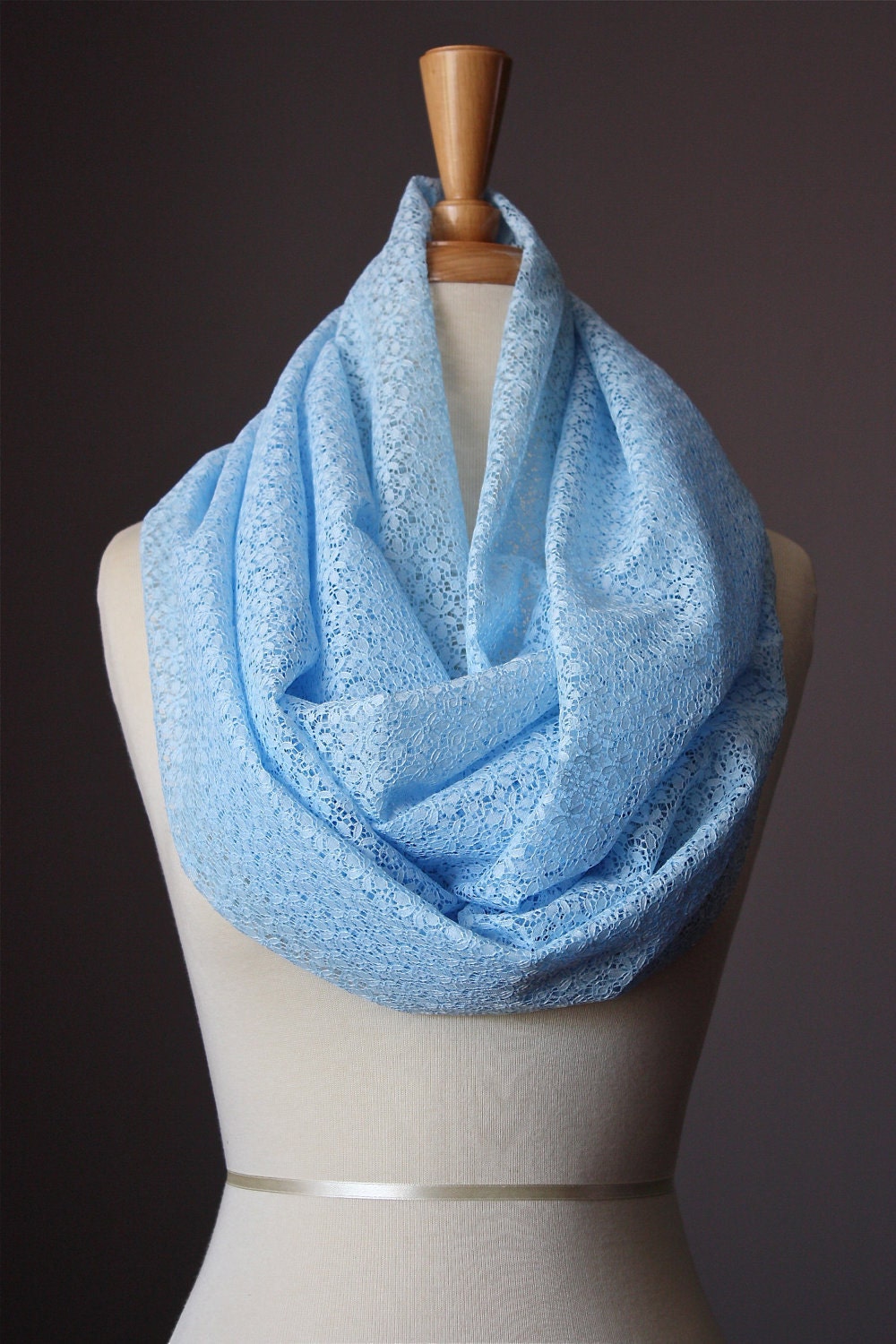SALE Infinity Scarf Floral lace summer spring light loop tube Circle soft powder Blue sky