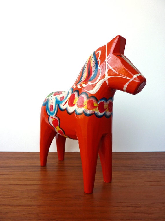 Large Vintage Red/ Orange Swedish Dala Horse