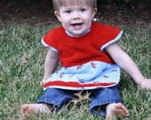 Custom Red Terry Cloth, Coverall Bib with wagons