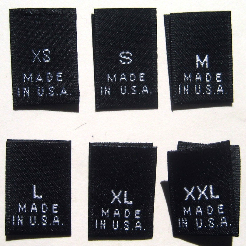 250 pcs Black Woven Clothing Labels, Care Label: Made In USA - xs, s, m, l, xl, xxl