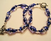 Royal Blue Murano Glass and Silver Swarovski Crystal Bracelet