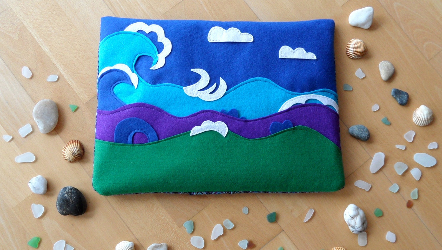 Seven Seas Tsunami Wave, Deep blue, green and violet decor pillow cover, art pillow, boys room, girls room,