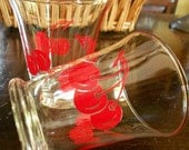 Glasses - Juice or Kitchen Beverage Glasses with Red Cherries - Anchor Hocking - Set of Two - Vintage