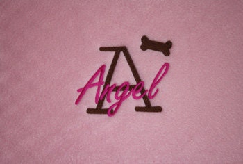Handcrafted Personalized Pet Dog Cat Puppy Blanket. Pink Fleece with Initial and Name. Larger size 28" x 40"