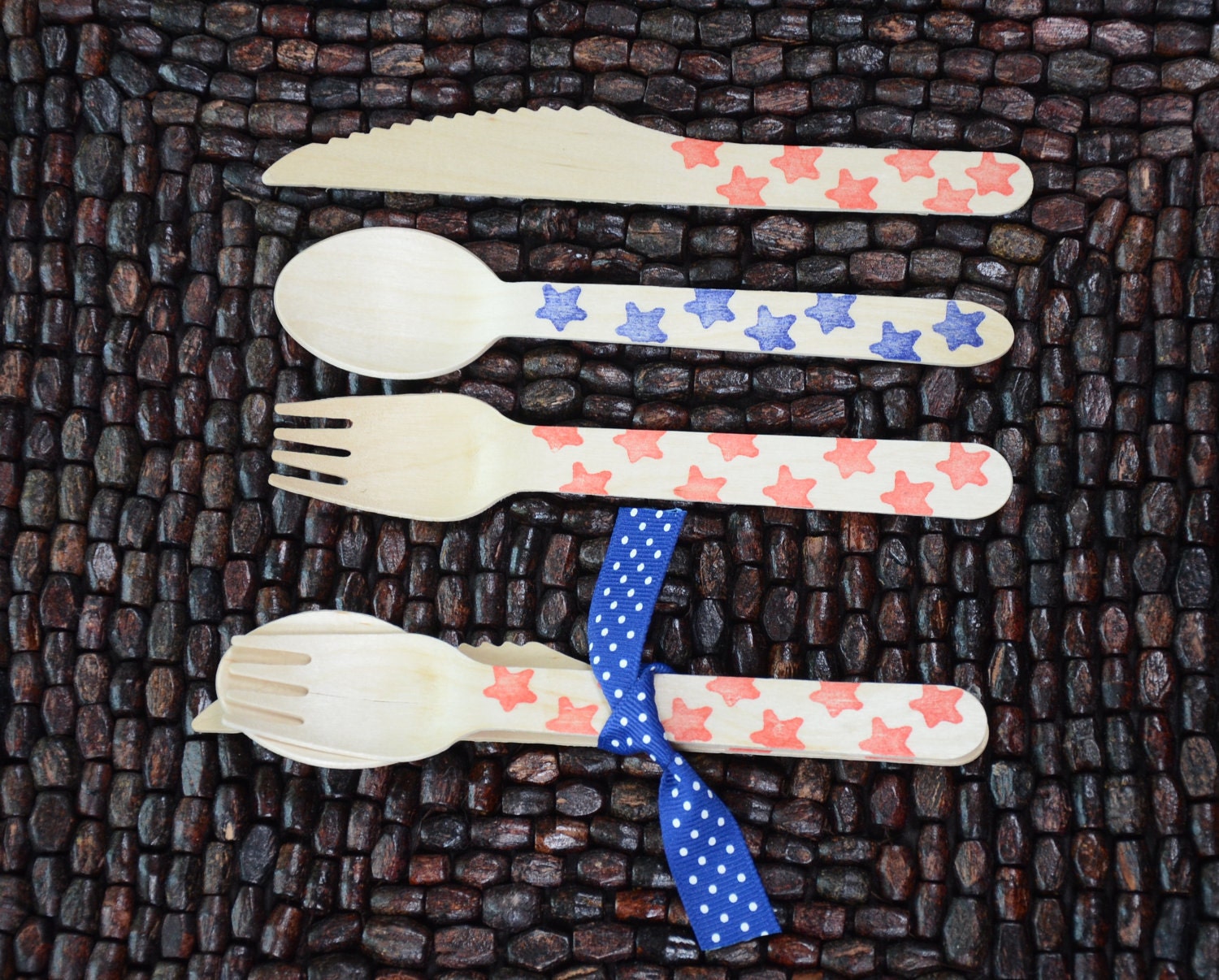 Patriotic Wooden Cutlery (biodegradable and compostable) Summer Picnics / 4th of July/Labor Day / Memorial Day / USA