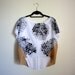 Handprinted Top, Sheer Blouse, Women's Shirt