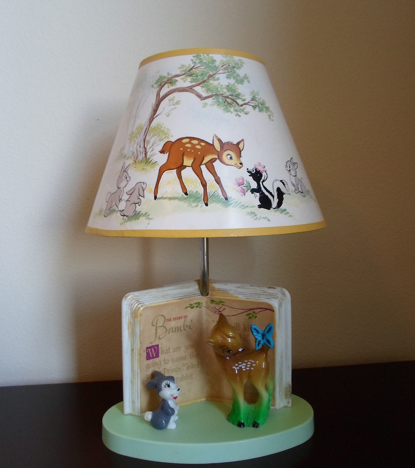 Vintage Bambi Lampand Bambi Lamp Shade made by the Dolly Toy Company Tipp City Ohio Nursery Child's Room