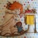 Vintage Raggedy Ann and Little Girl Brushing her Teath By Sexton 1974 USA Wall Hanging