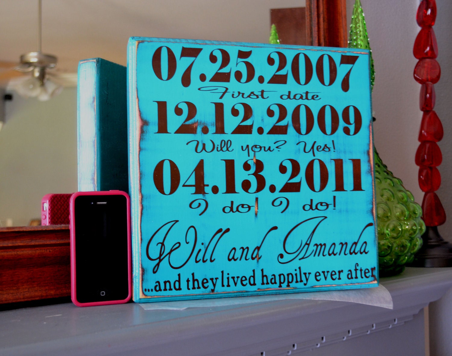 Couple Personalized Engagement Gift, Custom Wedding Gift, Engagement Present, Bridal Shower Gift. Happily Ever After.