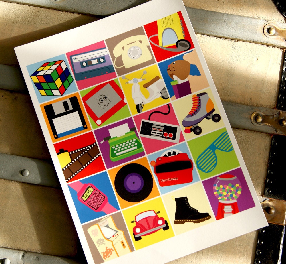 Vintage Objects - 13x19 print - Childhood Nostalagia - Illustration - Retro