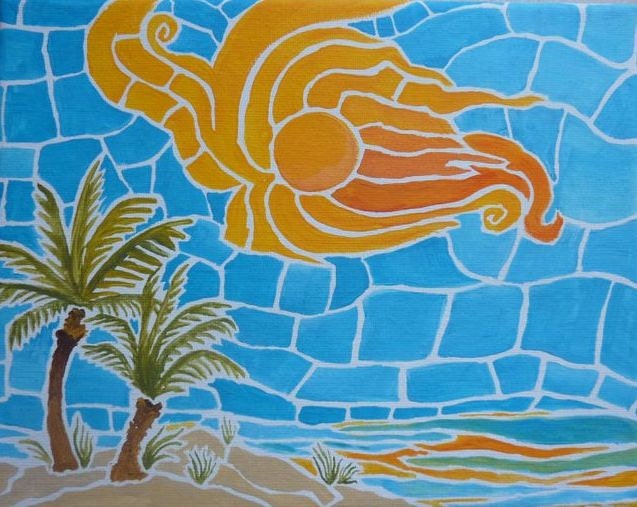 Mosaic Ocean Scorpion Sun Painting - cidezines