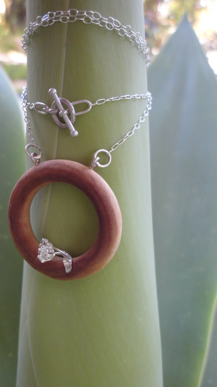 Ring Flowers Wood and Silver Necklace