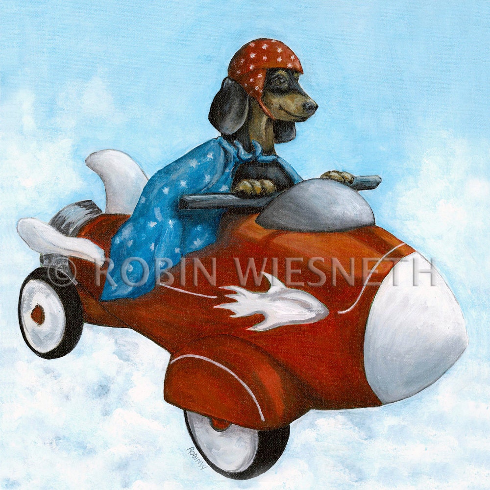 Dog Art - Dachshund Flying Toy Rocket