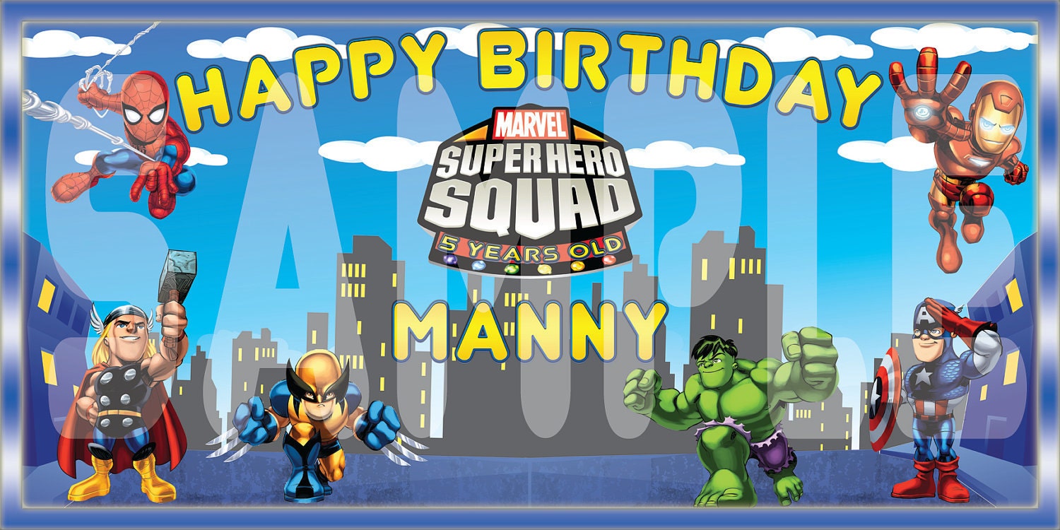 Super Heroes Squad - Personalized Custom Vinyl Birthday Banner