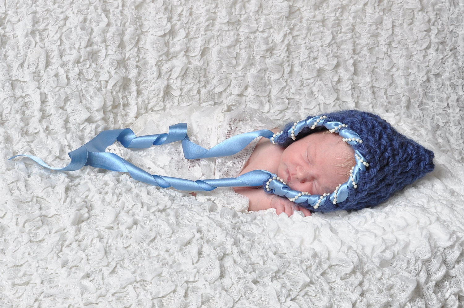 Newborn Crochet Blue Bonnet OOAK 10% Sale on all RTS Items