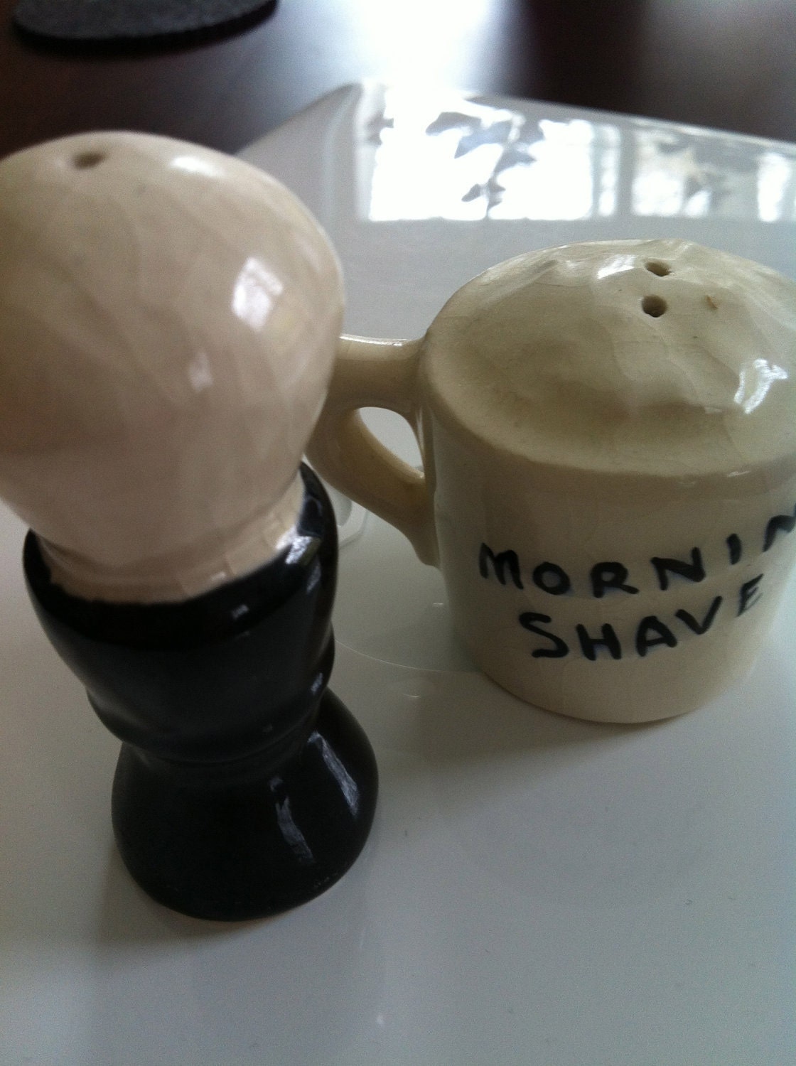 Antique Salt and Pepper Mug and Brush