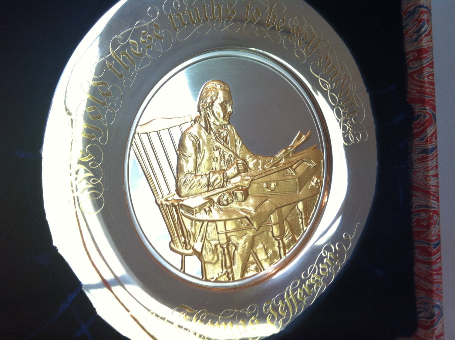 Vintage Sterling Silver Plate Franklin Mint  Thomas Jefferson Franklin Mint Bicentennial Commemorative Plate