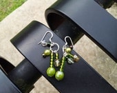 Green Glass Bead Cluster Earrings