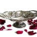 Vintage CENTERPIECE PEDESTAL BOWL - Mixed metal 3d grapes, grapevine leaves - Wedding reception decorations - Fruit, favors, trinkets dish