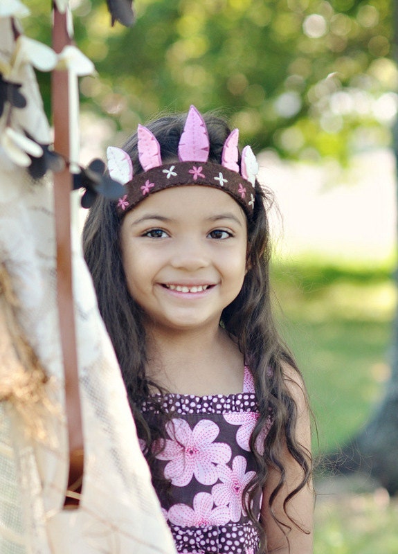 Felt Feather Headdress, Headband, pink, ivory, brown, girl, dress up, crown, pretend play