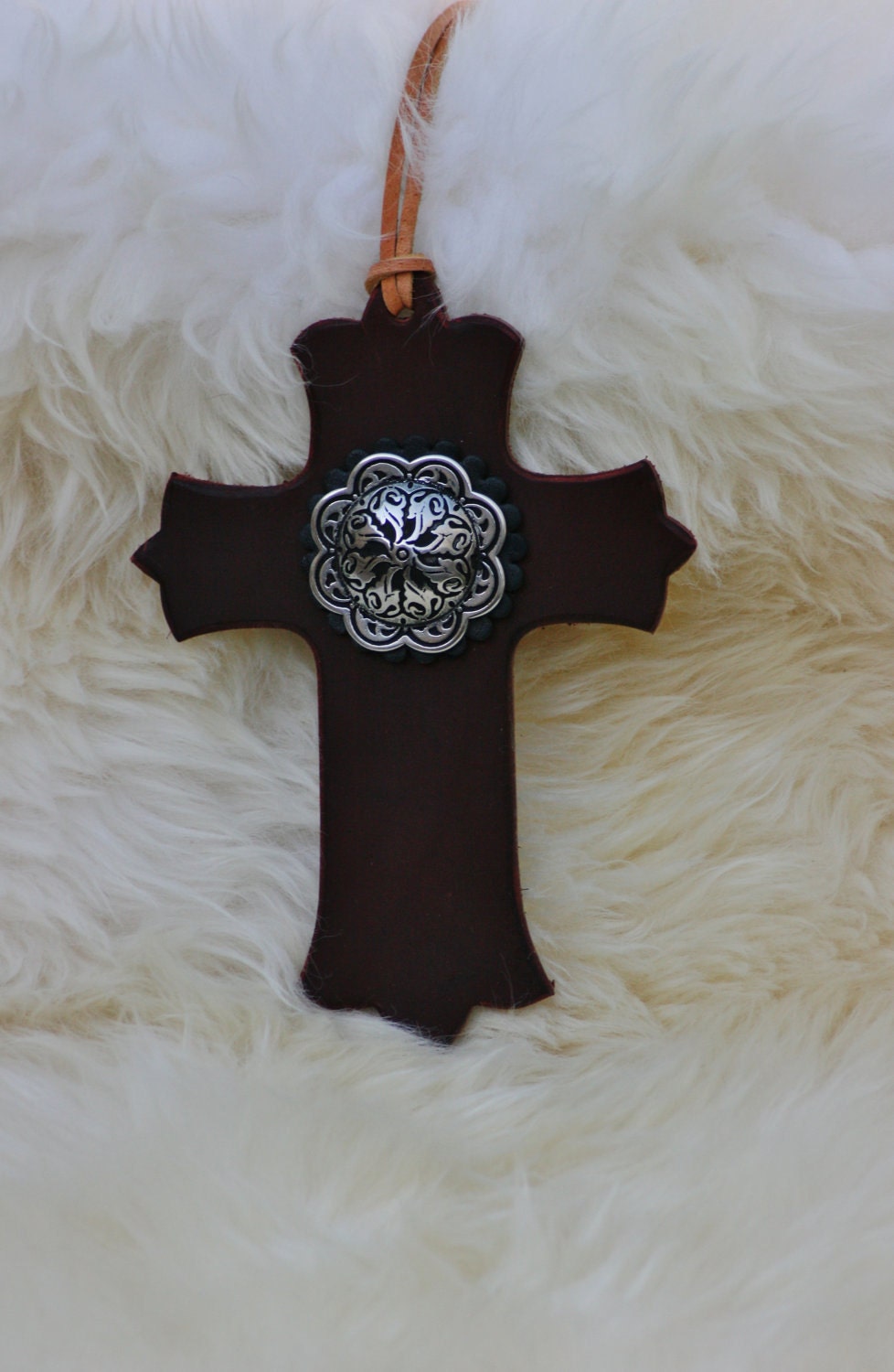 Latigo Leather Saddle Cross with Concho by IronwoodLeather on Etsy