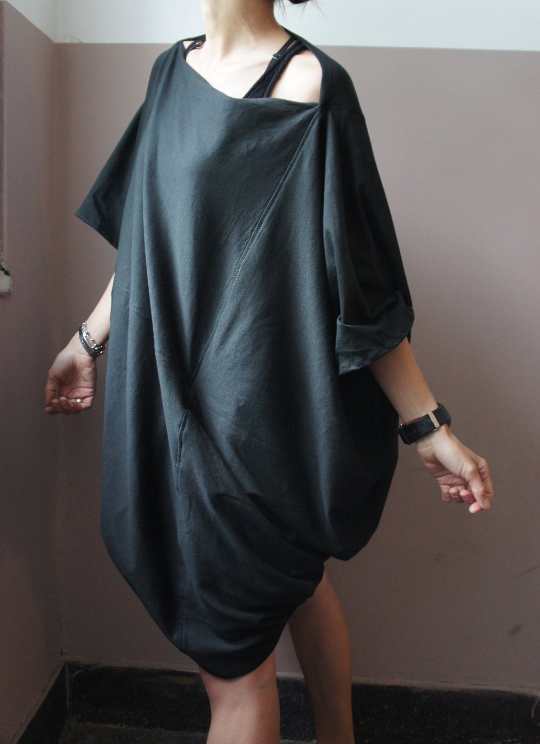 Black Cotton Casual Loose Blouse / Oversized Top