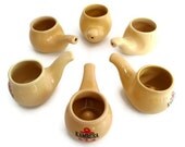 Vintage Ceramic Liqueur / Coffee Cups Set - Sand, Black and Red - Mod Advertising Pipe Shaped Set of 6, Made in Italy - 1960s