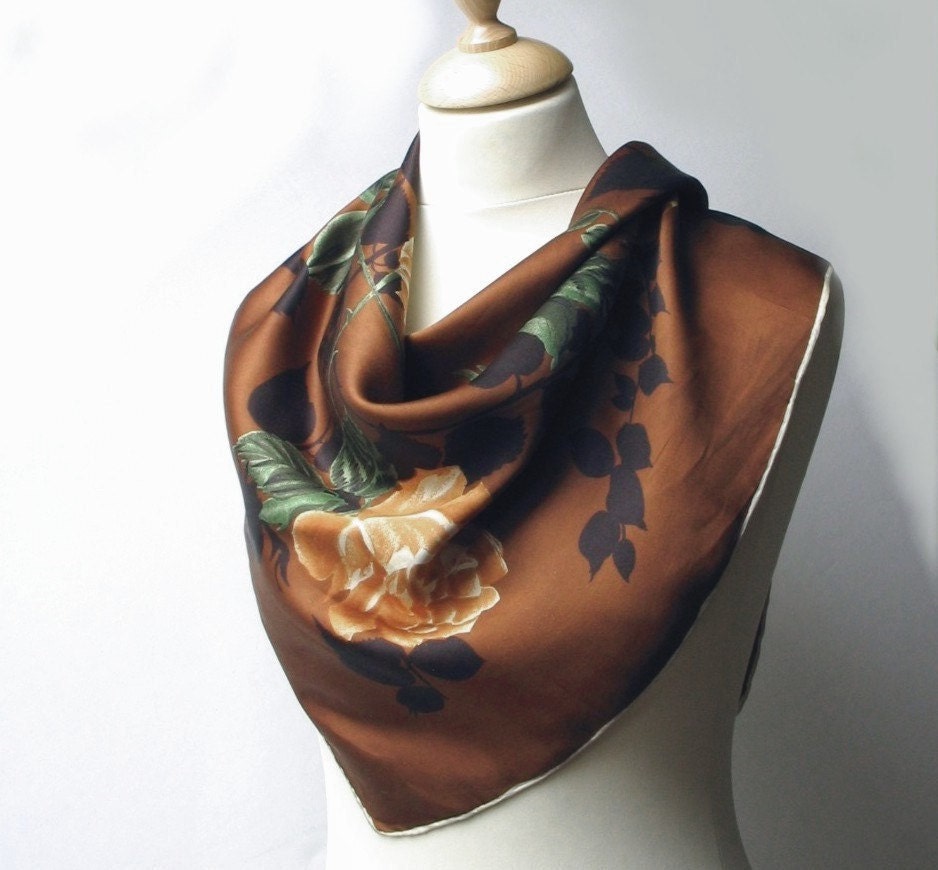 Vintage Italian silk head scarf- floral - 1950s 50s