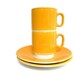Vintage Ceramic Coffee Cups and Saucers - Yellow and White - Mod Set of 2, Made in Italy - 1970s