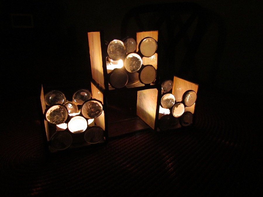 Tea-Light holder, 3-tier, irredescent glass with glass beads, TREASURY ITEM