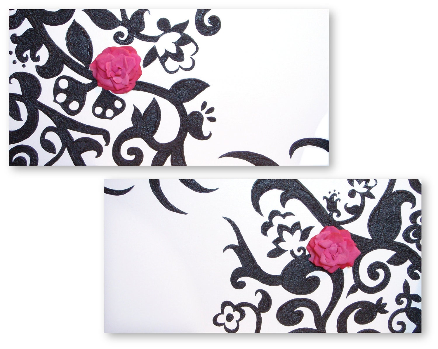 Items similar to Black White Pink Stencil Wall Art Painting Set Two