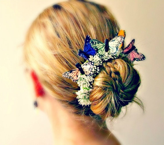 Butterfly Garden - Bun Belt, ring of butterflies, spring flower crown for your hair bun