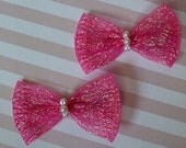 Pink Shimmery Hair Bow Clips (Set of 2)