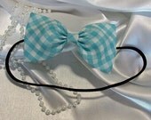 Blue Plaid Hair Bow Headband or Barrette