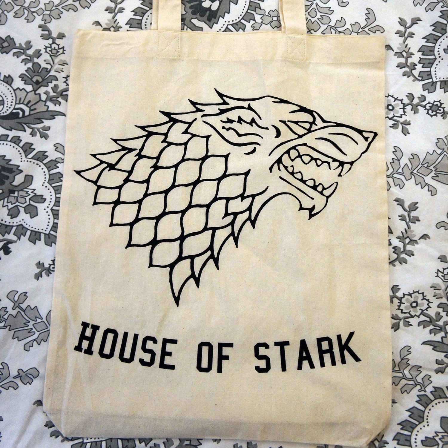 HOUSE OF STARK Tote Bag with Direwolf Design