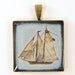 Ship Pendant - Light Blue Cream Sailboat Nautical Sailing Brass Jewelry Charm