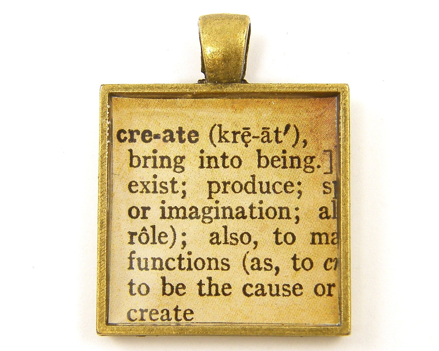 Inspirational Pendant - Create Word Dictionary Page Creativity Jewelry Charm