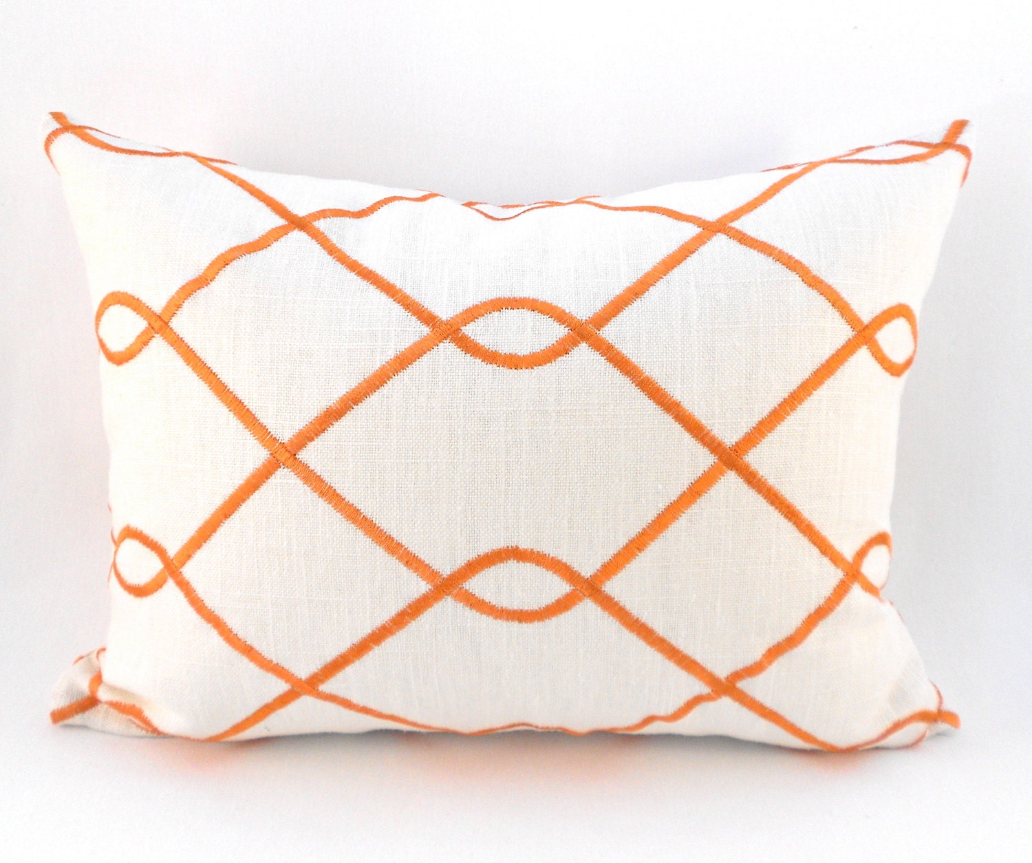 Back Support Lumbar Pillow Orange Cream Embroidered Linen