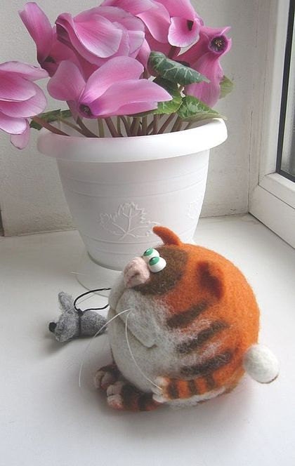 Needle Felted Toy - Orange cat Basil-Soft Sculpture, OOAK