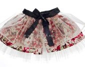Childrens designer clothing, tutu inspired princess skirt, flower pattern clothes, Red House Cat - Girls designer party skirt (5 to 8 years)