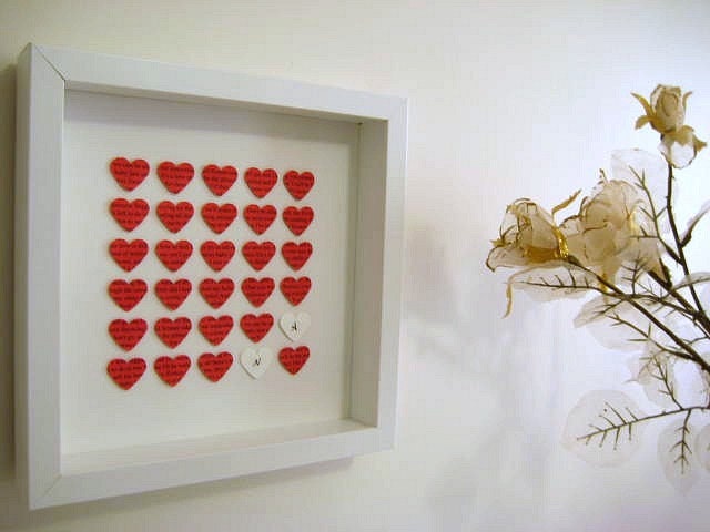 Personalized Wedding Gift - Commemorate Wedding Gift 3D Wedding Paper Work - Red and White Hearts - White Framed